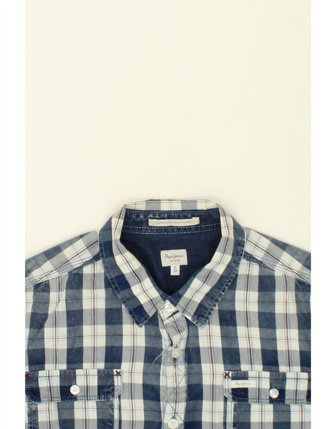 PEPE JEANS Boys Shirt 13-14 Years Blue Check Cotton Vintage PEPE Jeans and Second-Hand PEPE Jeans from Messina Hembry 