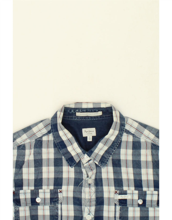 PEPE JEANS Boys Shirt 13-14 Years Blue Check Cotton Vintage PEPE Jeans and Second-Hand PEPE Jeans from Messina Hembry 