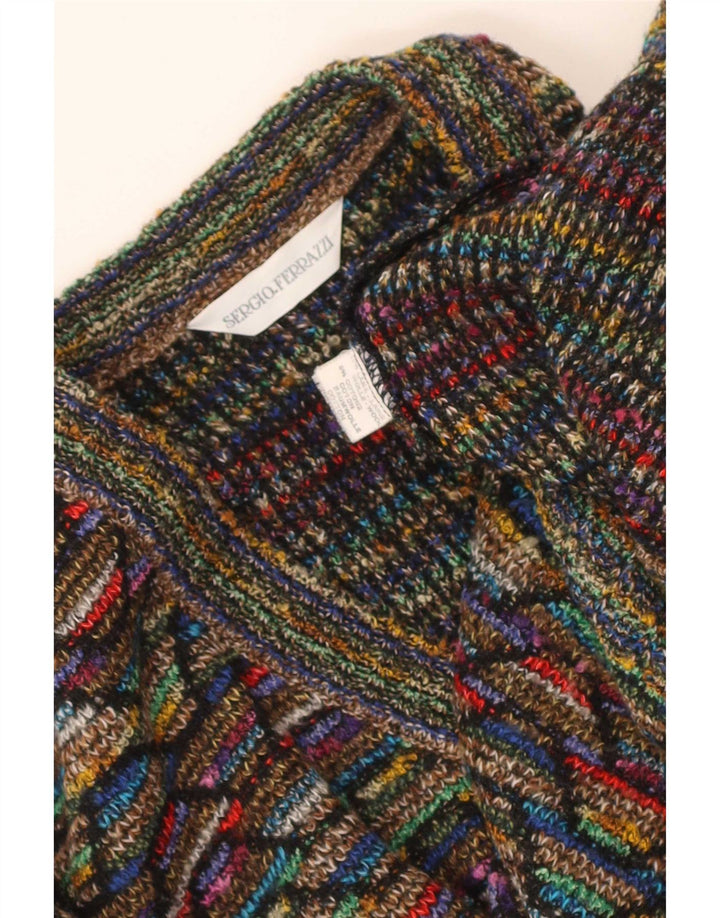 Maglione vintage da uomo con scollo a V piccolo in lana Chevron multicolore