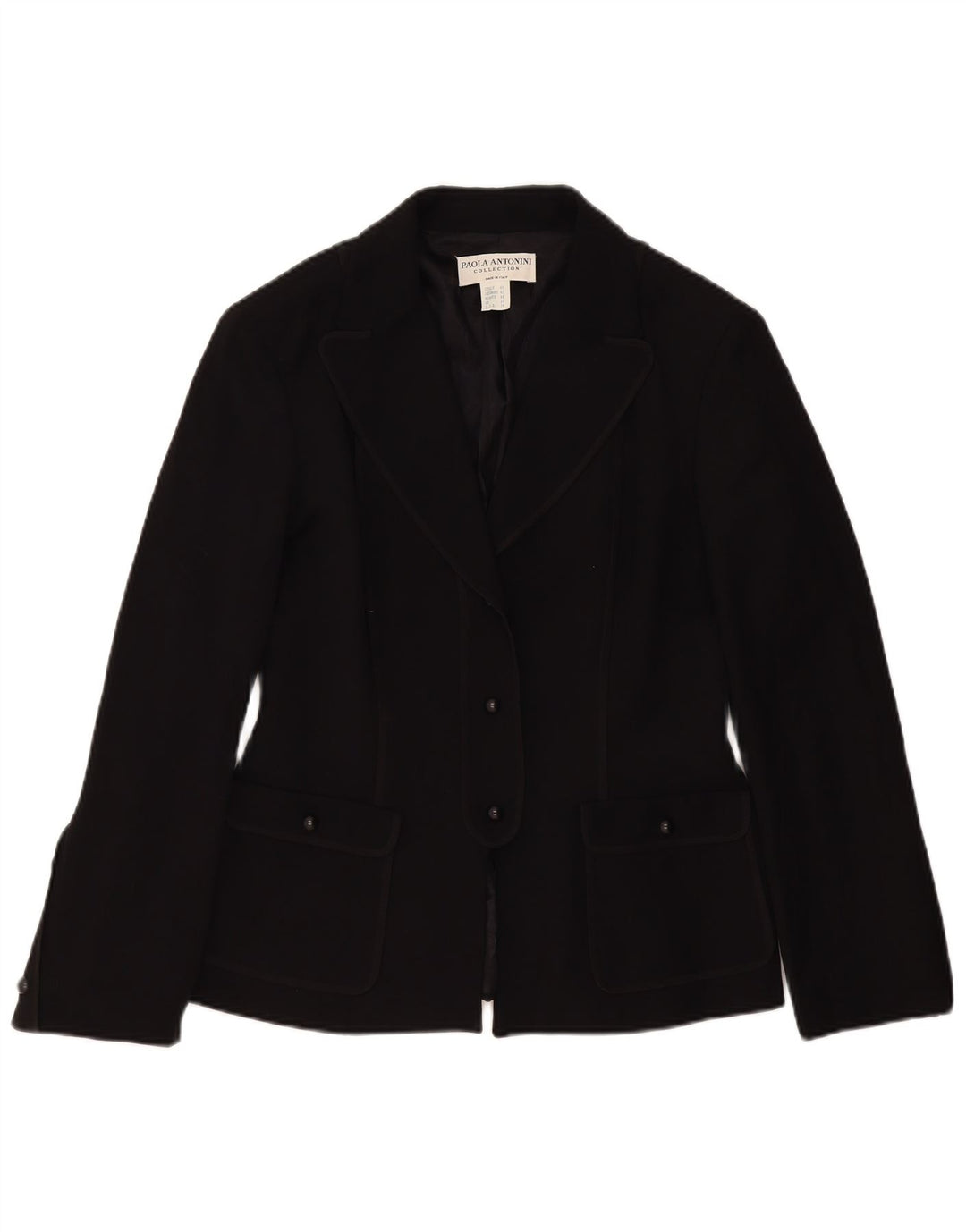 PAOLA ANTONINI Giacca blazer a 3 bottoni da donna UK 16 grande lana nera