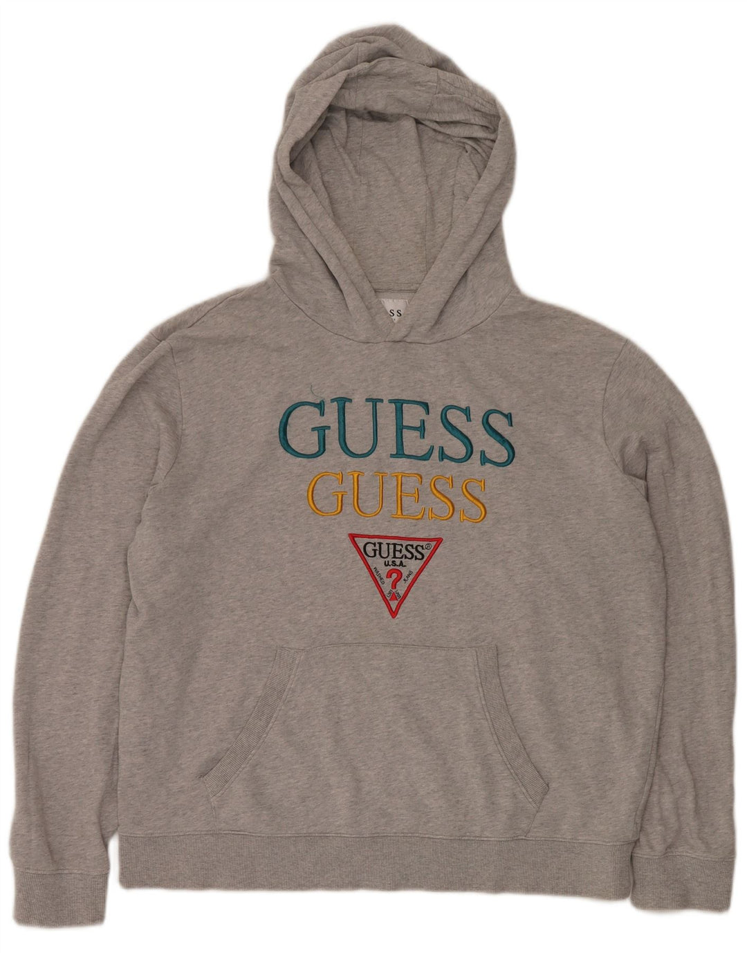 GUESS Felpa con cappuccio grafica da uomo ampia vestibilità ampia in cotone grigio