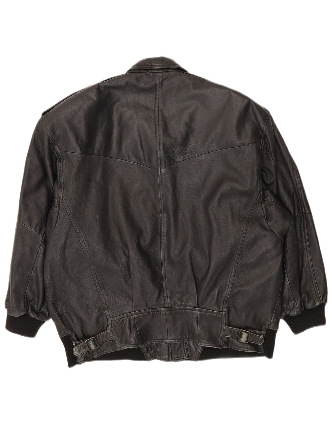 VINTAGE Womens Leather Jacket UK 20 2XL Black Leather