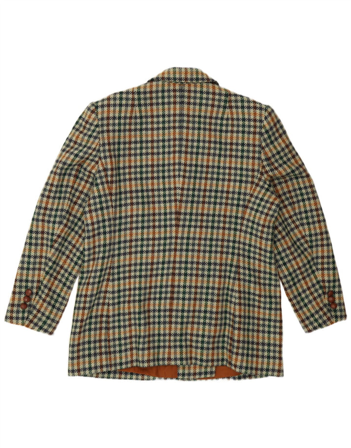 Giacca blazer doppiopetto vintage da donna UK 16 grande pied de poule verde