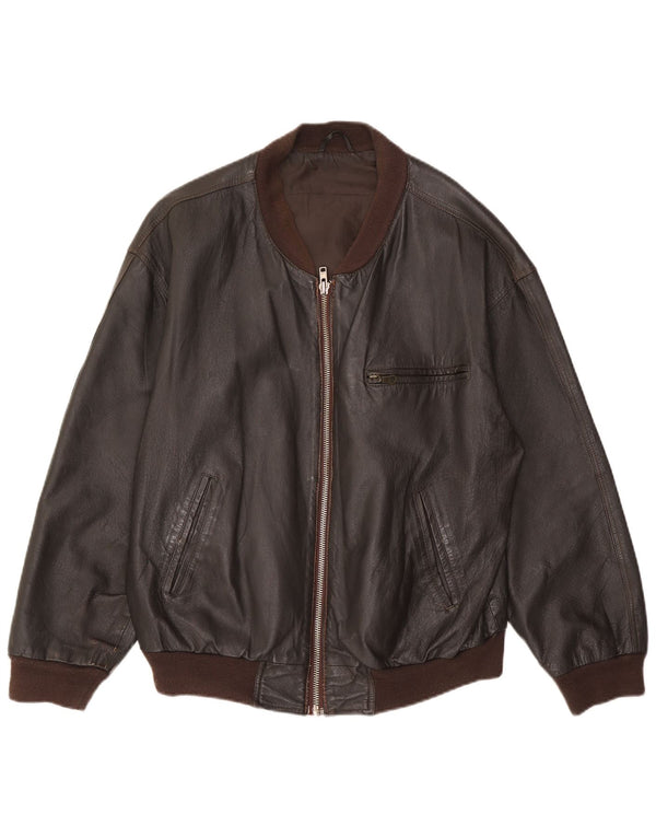Giacca in pelle da uomo vestibilità ampia VINTAGE UK 36 piccola pelle marrone