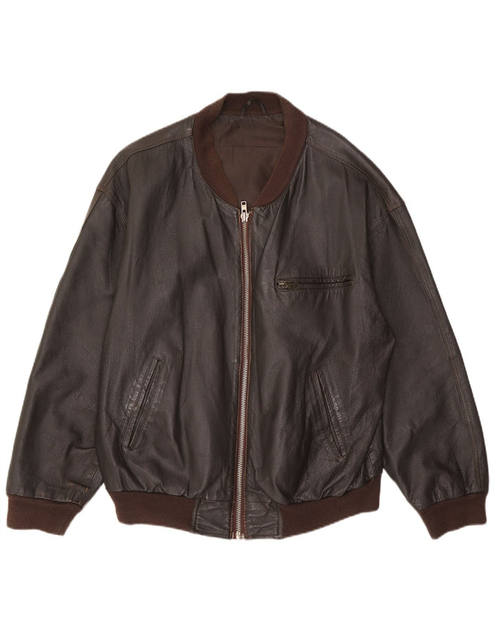 Giacca in pelle da uomo vestibilità ampia VINTAGE UK 36 piccola pelle marrone