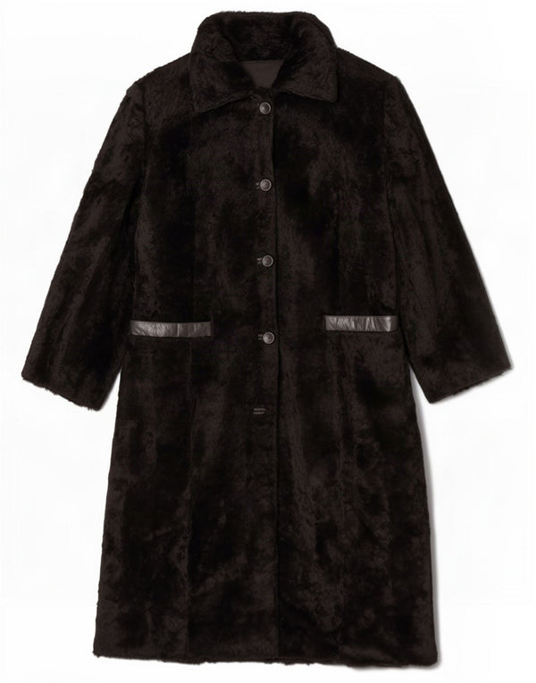 Cappotto vintage da donna in pelliccia sintetica UK 16 grande in viscosa nera