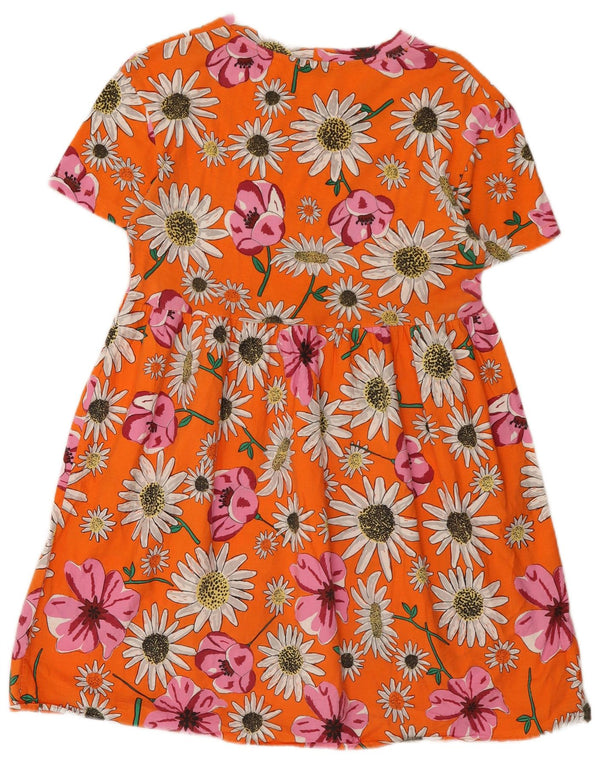 Abito a trapezio plissettato da donna Zara UK 10 piccolo cotone floreale arancione