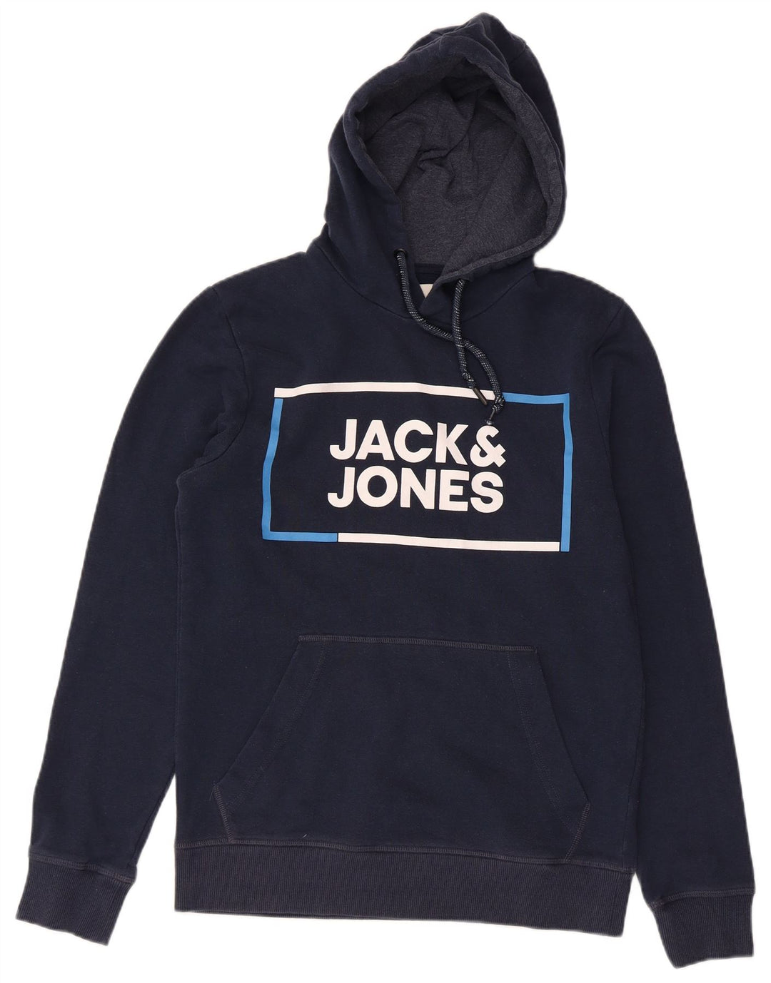 Maglione con cappuccio grafico da uomo Jack & Jones piccolo in cotone blu navy