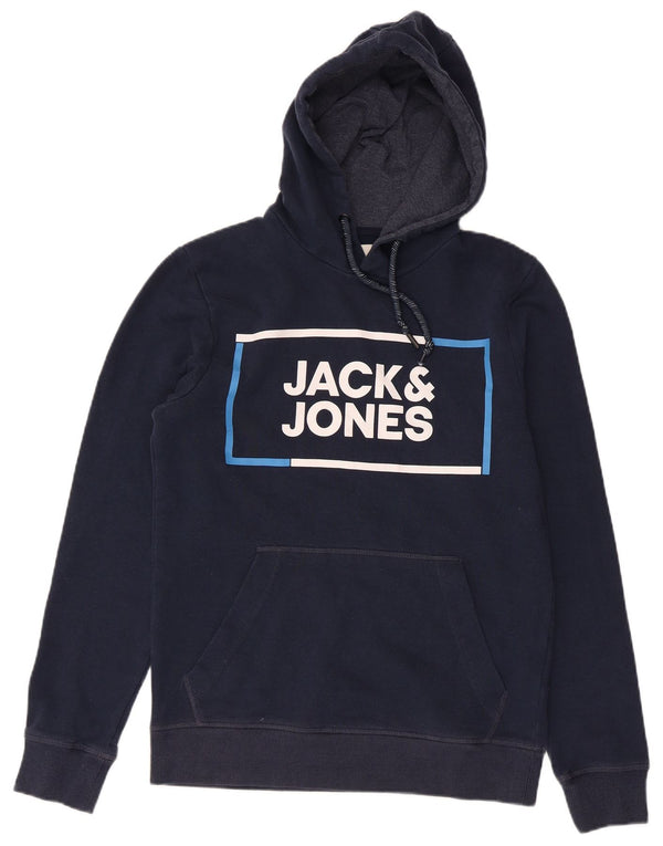 Maglione con cappuccio grafico da uomo Jack & Jones piccolo in cotone blu navy
