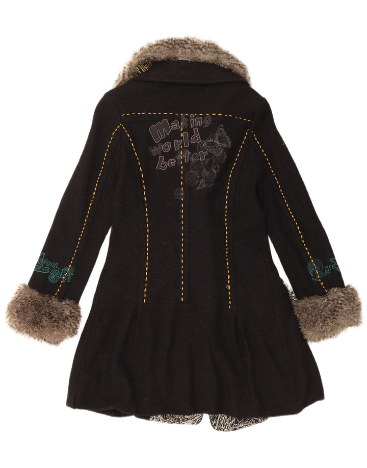Desigual Cappotto doppiopetto grafico da donna EU 36 Piccolo lana floreale nera