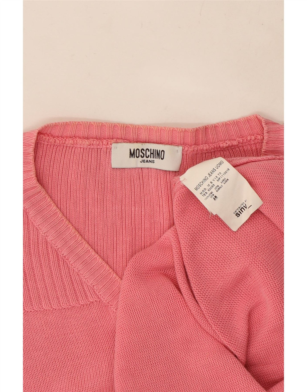 MOSCHINO Maglione da uomo con scollo a V piccolo in cotone rosa
