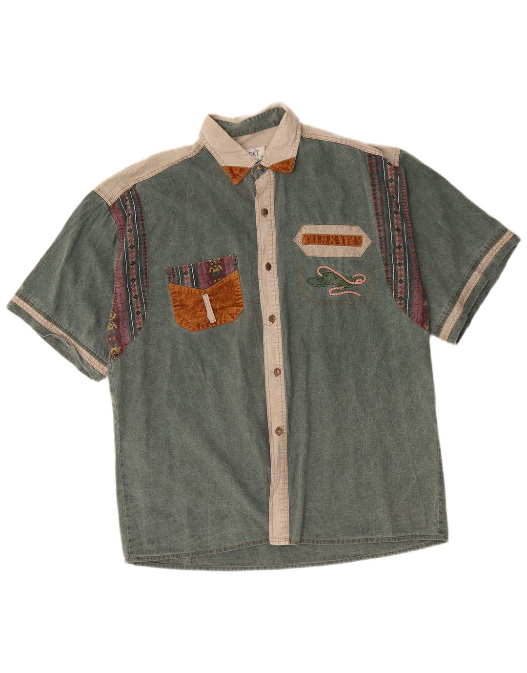 Camicia a maniche corte da uomo Martini Dry in cotone color block verde medio