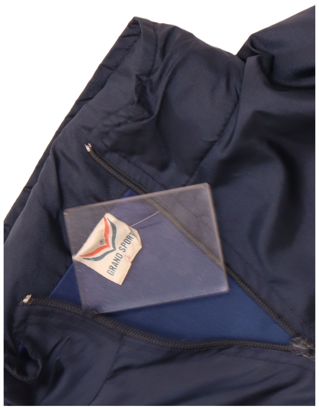 Giacca da tuta da donna vintage UK 16 grande color block blu navy
