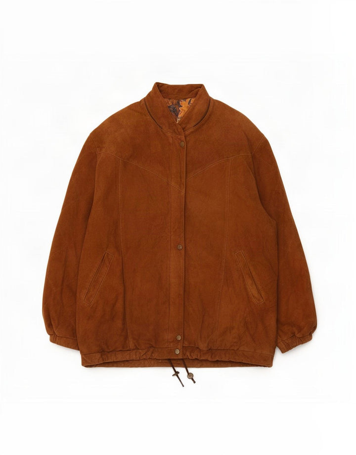 Giacca vintage in pelle scamosciata dal taglio ampio da donna EU 38 in pelle marrone medio