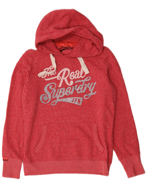 Felpa con cappuccio grafica da donna Superdry UK 16 grande poliestere chiazzato rosso