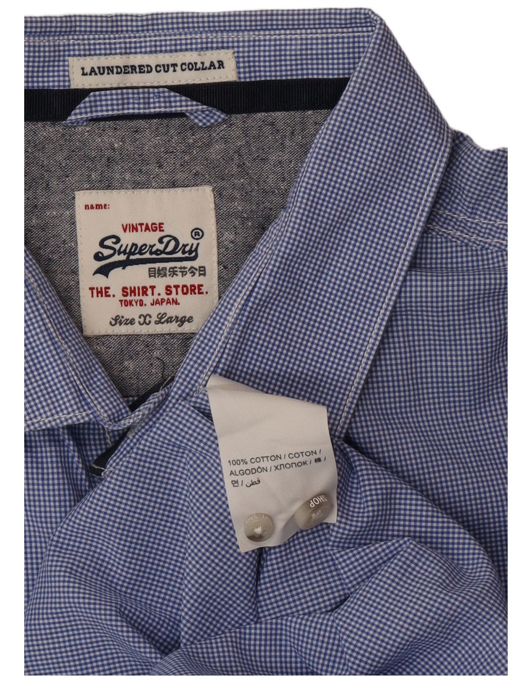 Camicia da uomo SUPERDRY XL in cotone a quadretti blu