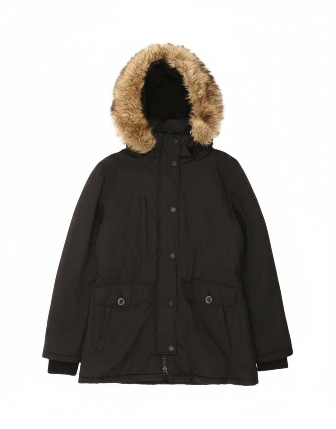 Giacca parka da donna con cappuccio Superdry UK 12 nylon nero medio