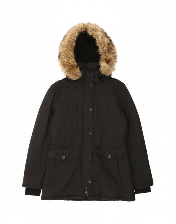 Giacca parka da donna con cappuccio Superdry UK 12 nylon nero medio