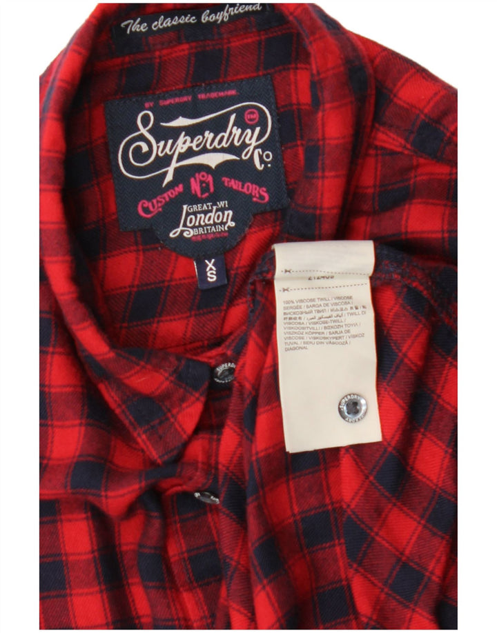 Camicia in flanella da donna SUPERDRY UK 6 XS viscosa a quadri rossi