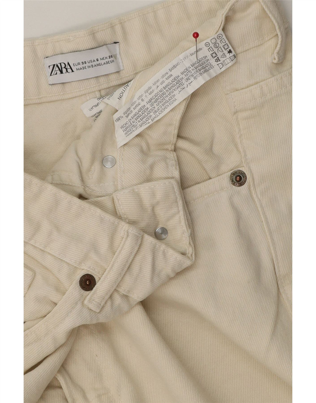 Pantaloncini di jeans da donna Zara EU 38 piccoli W28 cotone bianco sporco