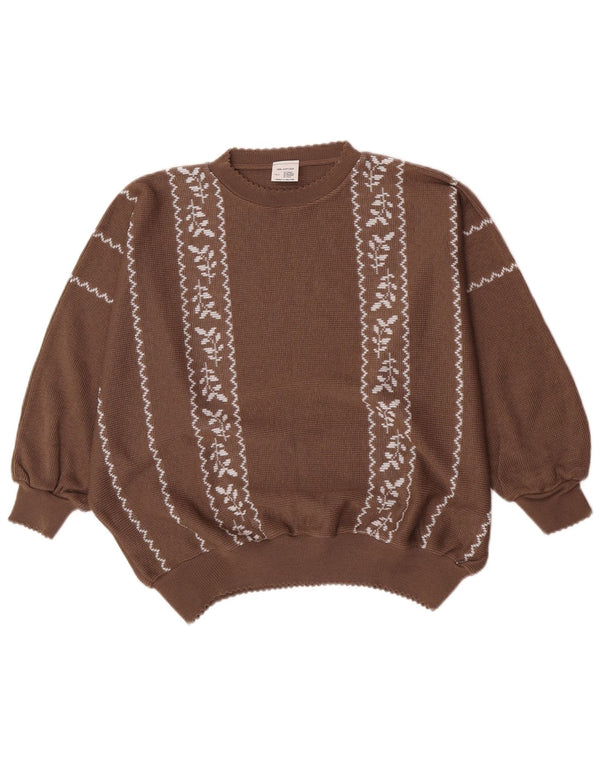 Vintage Womens Crew Neck Jumper Sweater IT 52 2XL Brown Floral Acrylic