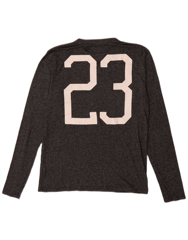 Top grafico da uomo Superdry a maniche lunghe in cotone grigio medio