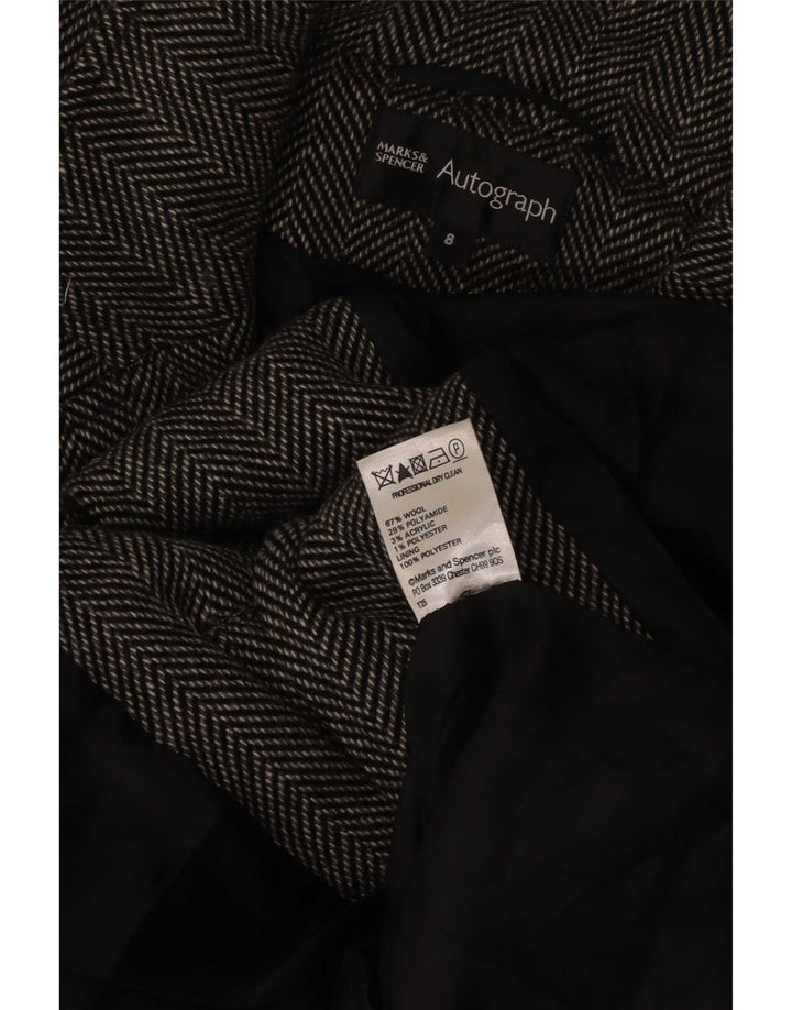 Cappotto autografo da donna Marks & Spencer UK 8 piccolo in lana a spina di pesce grigia
