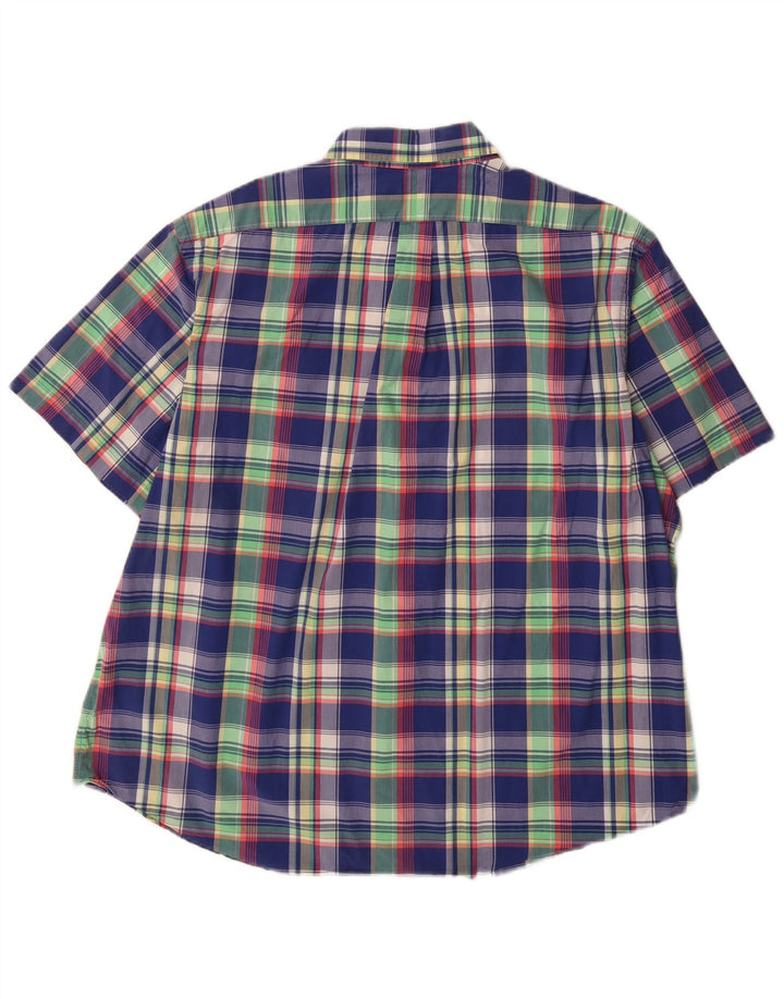 Camicia a maniche corte da uomo Ralph Lauren 2XL in cotone a quadri blu