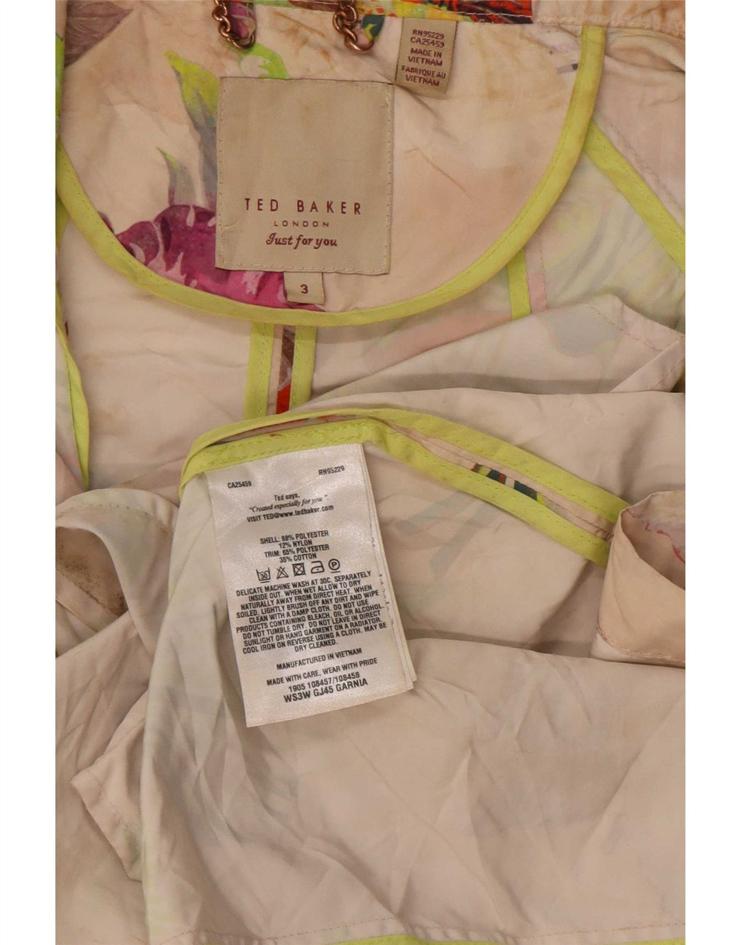 Ted Baker Giacca antipioggia da donna con cappuccio taglia 3 media floreale multicolore