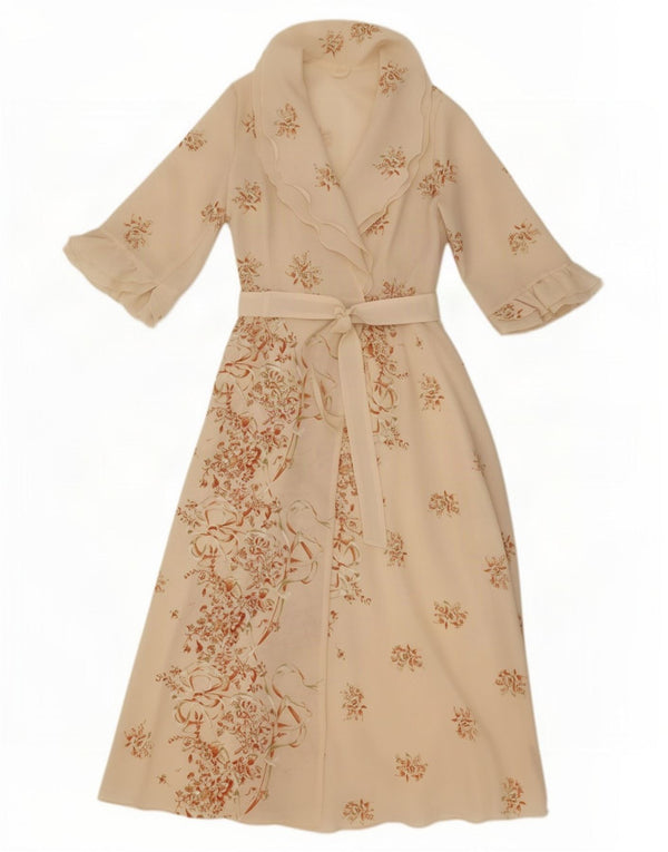 Abito lungo da donna vintage con maniche a 3/4 UK 14 Beige medio floreale
