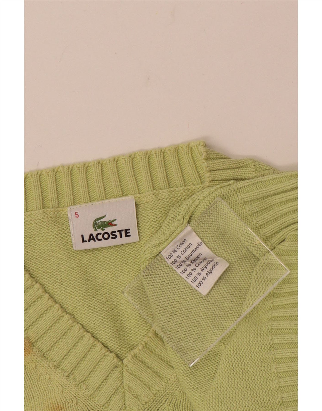 LACOSTE Maglione da uomo con scollo a V taglia 5 grande cotone verde
