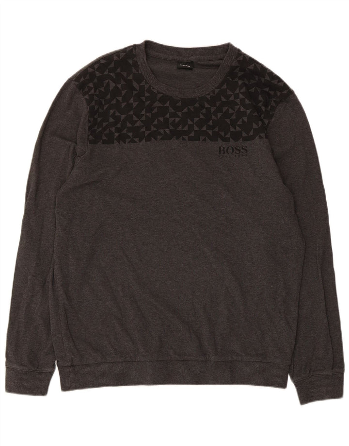 Felpa da donna Hugo Boss Maglione UK 14 Cotone geometrico grigio medio