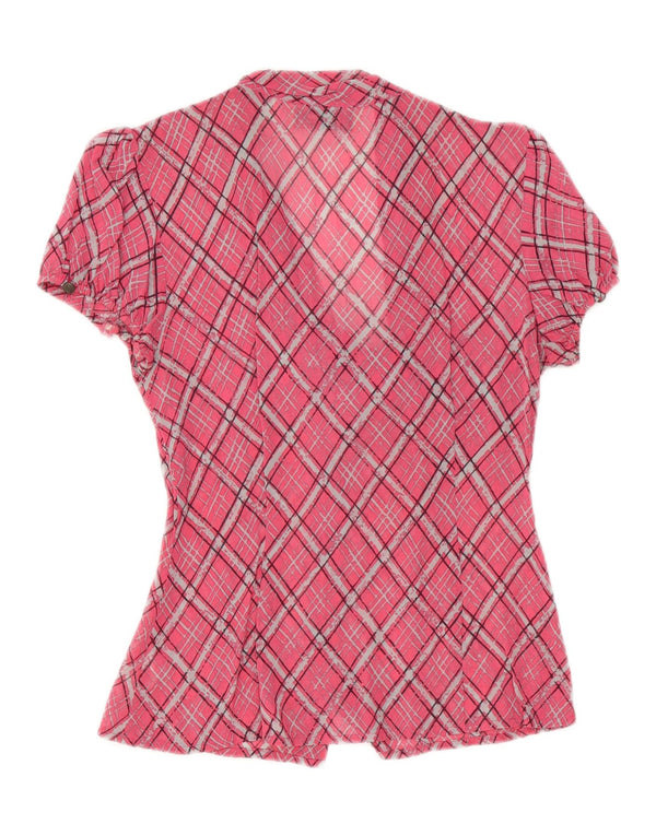 Guess Womens Front Tie Short Sleeve Shirt Blouse UK 10 Small Pink Check