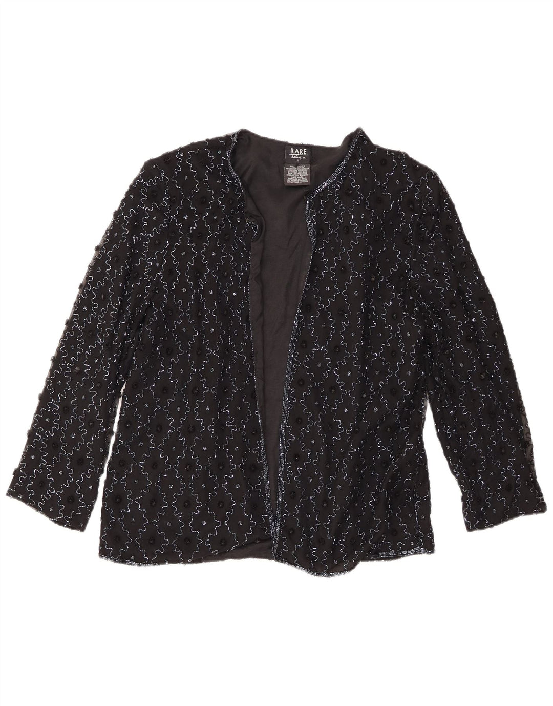 Giacca blazer aperta da donna rara UK 16 grande seta nera