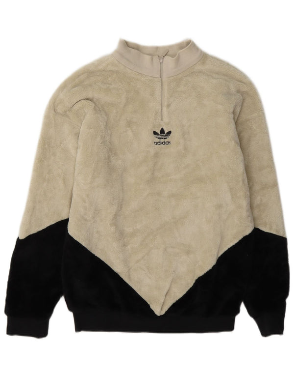 Maglione in pile oversize da donna con zip e collo Adidas UK 8 Small Beige Colourblock