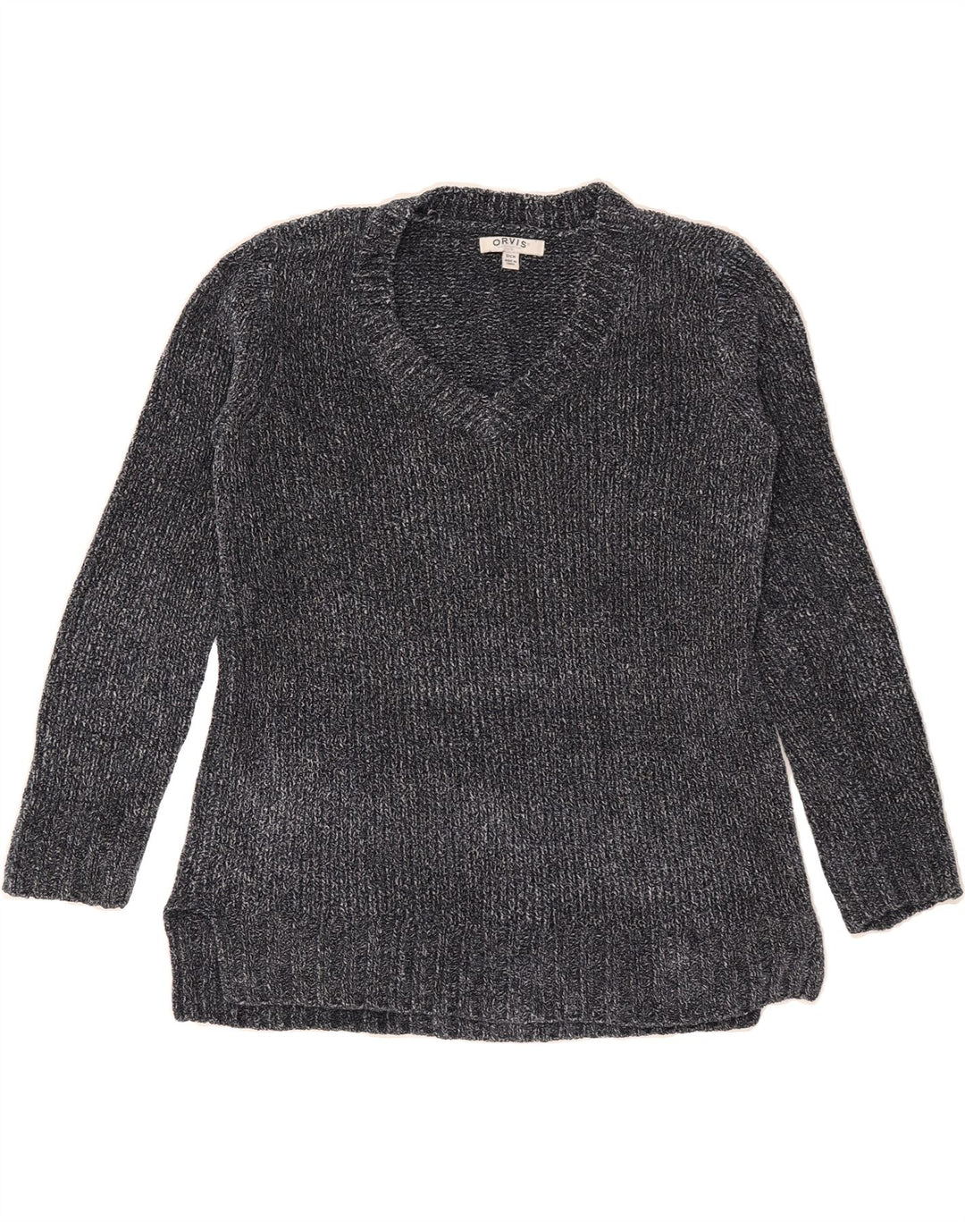 ORVIS Womens V-Neck Jumper Sweater UK 10 Small Grey Polyester Vintage Orvis and Second-Hand Orvis from Messina Hembry 