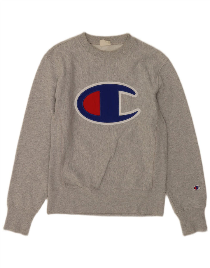 Felpa grafica da uomo Champion, maglione piccolo, cotone chiazzato grigio