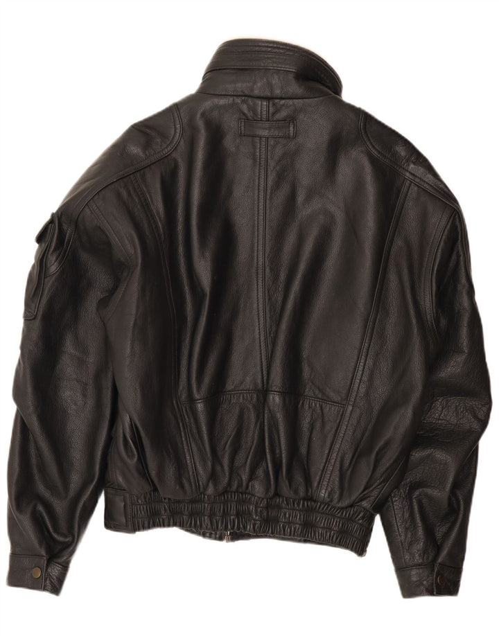 Giacca in pelle bomber vintage da uomo UK 36 piccola in pelle nera