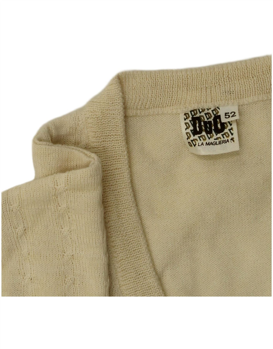 Maglione vintage da uomo con scollo a V IT 52 Large Beige Lana