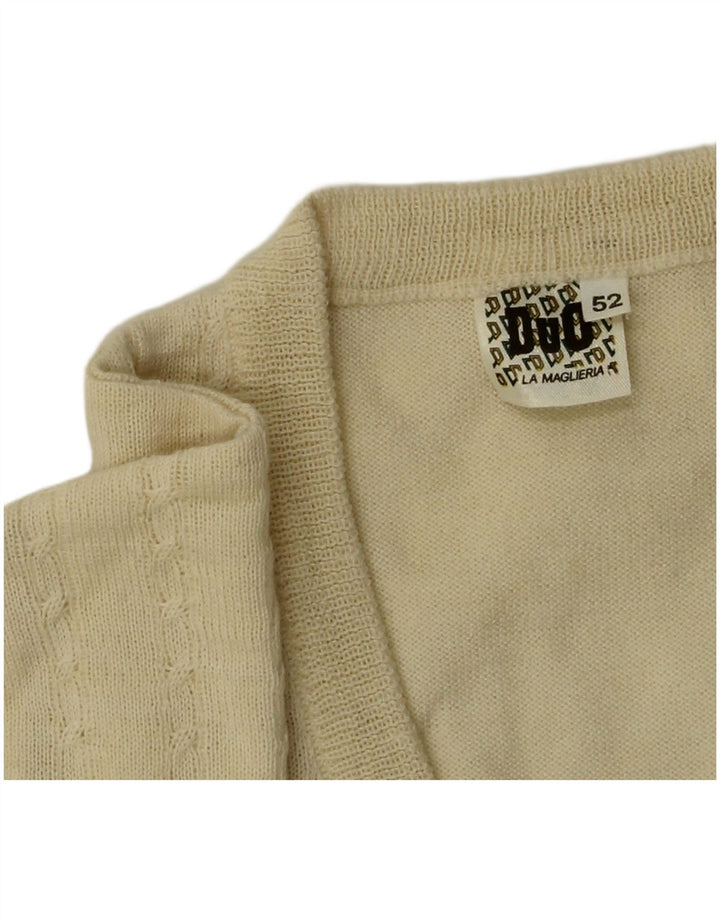 Maglione vintage da uomo con scollo a V IT 52 Large Beige Lana