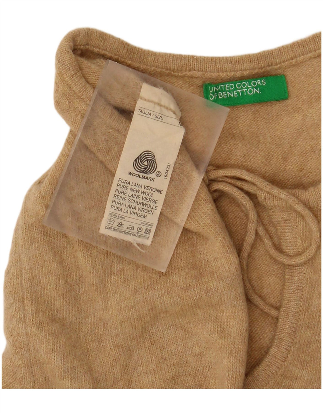 BENETTON Maglione da donna con scollo a barchetta UK 12 Lana nuova beige medio