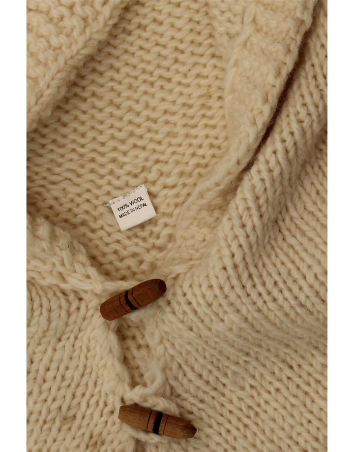 Maglione poncho con cappuccio da donna vintage, taglia unica, in lana bianca