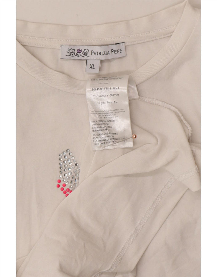 PATRIZIA PEPE Top grafico per bambina manica lunga 7-8 anni XL cotone bianco