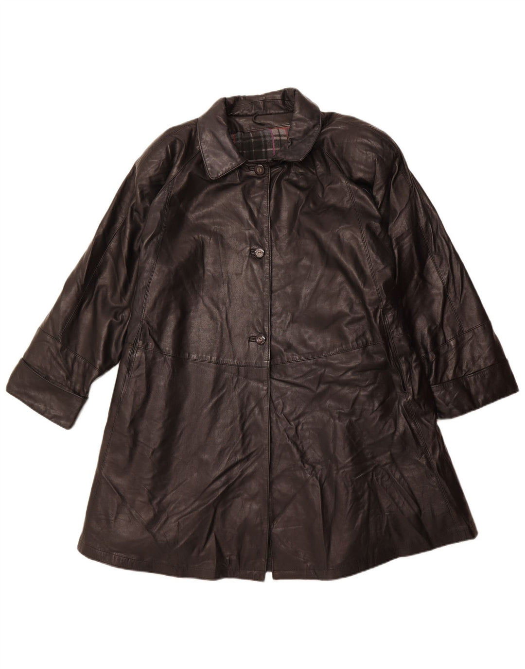 Cappotto oversize in pelle vintage da donna IT 56 grande in pelle nera