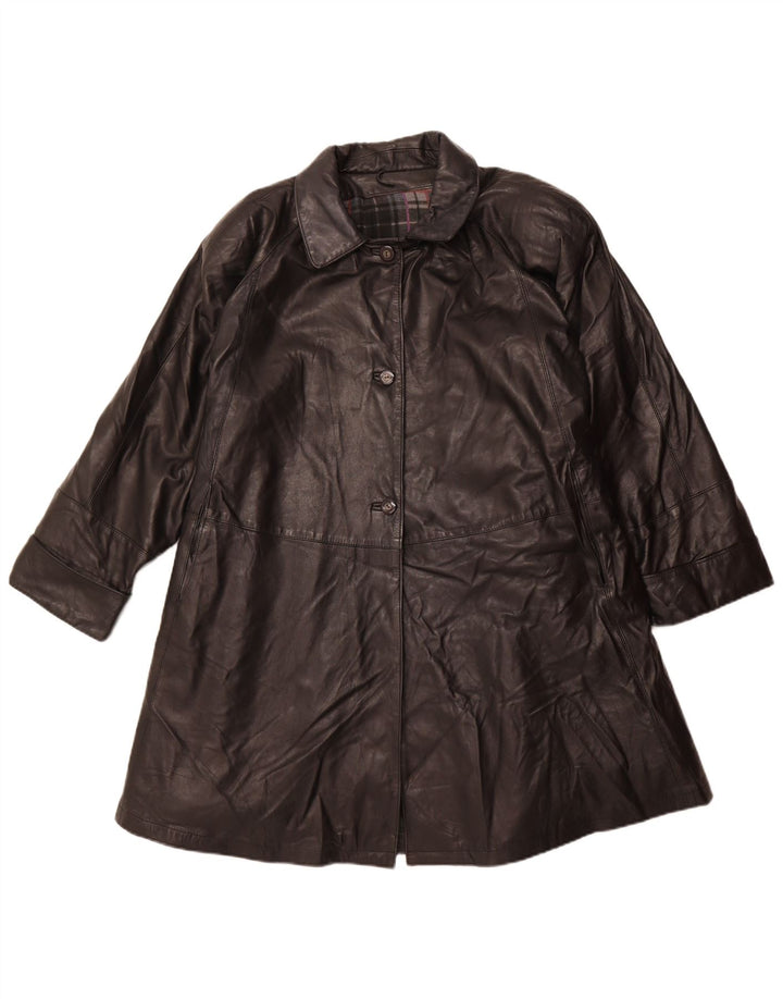 Cappotto oversize in pelle vintage da donna IT 56 grande in pelle nera