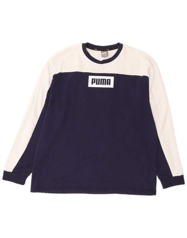 Puma Maglietta grafica da uomo a maniche lunghe XL Blu navy in cotone color block