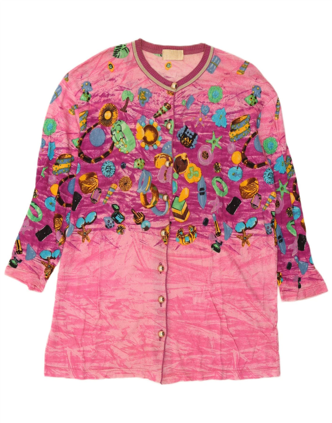 Le Bambole Maglione cardigan lungo da donna con motivo astratto IT 48 XL Rosa