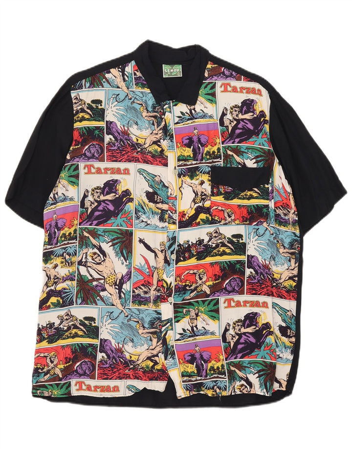 Camicia a maniche corte con grafica Tarzan da uomo Lemon, grande patchwork blu navy