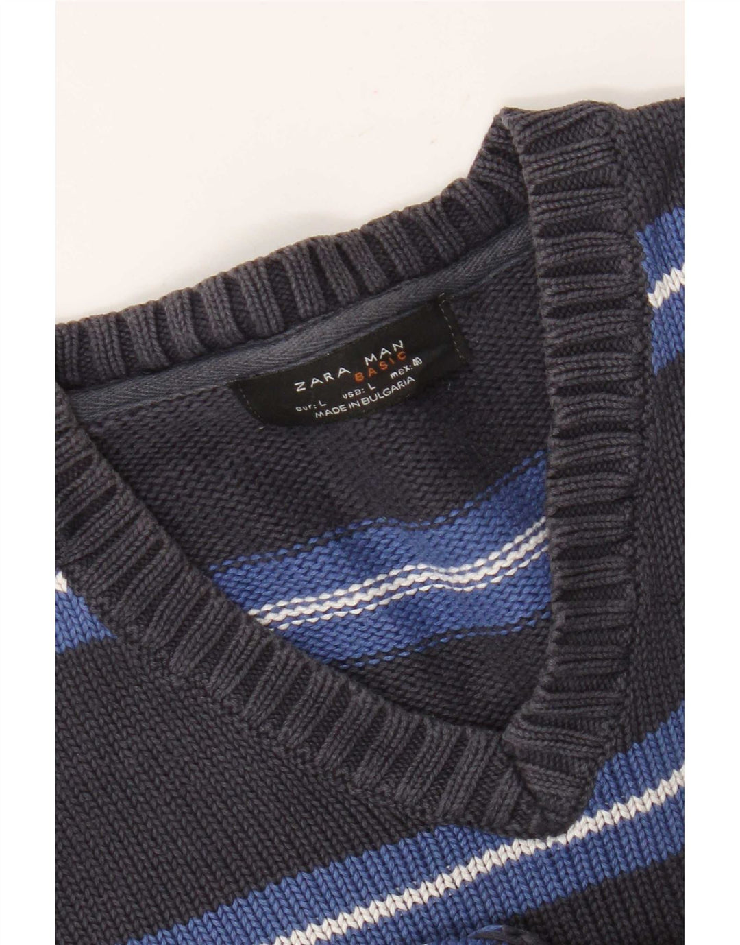 Maglione Zara da uomo con scollo a V, righe grandi grigie