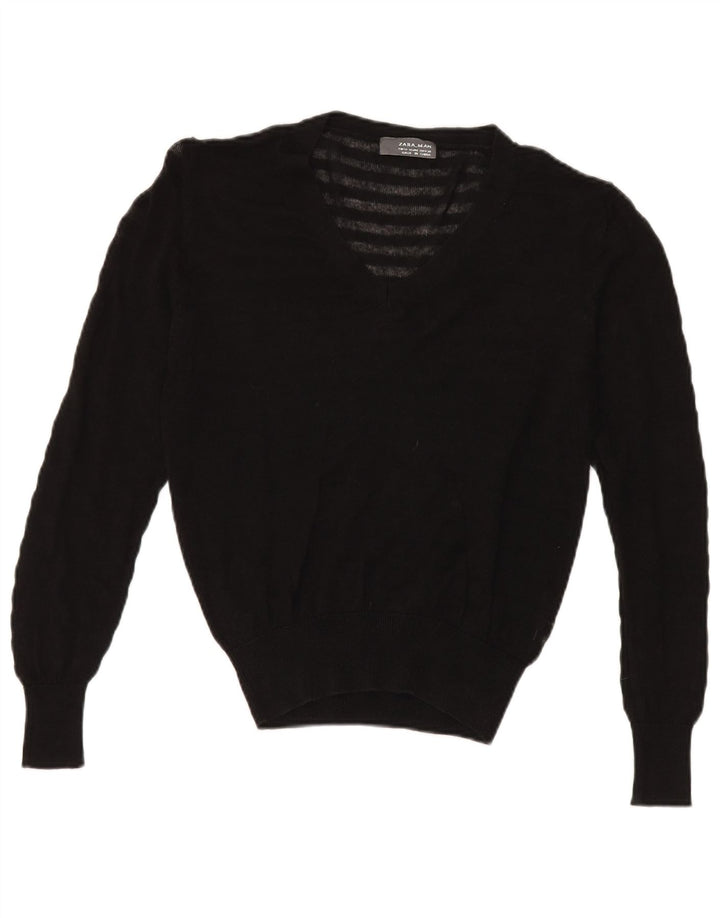 Maglione Zara da uomo con scollo a V trasparente, colore ramiè nero medio